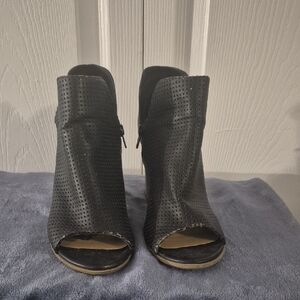 Soda Black Perforated Peep-Toe Ankle Booties